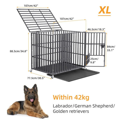 Heavy Duty Metal Dog Crate With Lockable Wheels And Tray 5