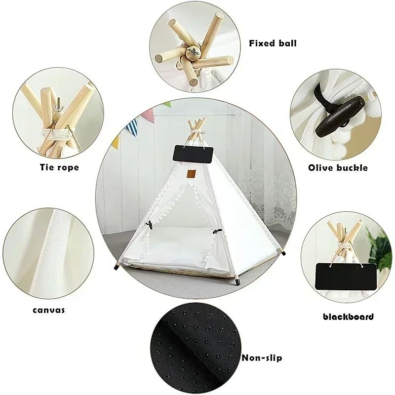 Pet Teepee Tent With Cushion And Blackboard For Cats And Dogs 3