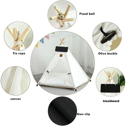Pet Teepee Tent With Cushion And Blackboard For Cats And Dogs 3