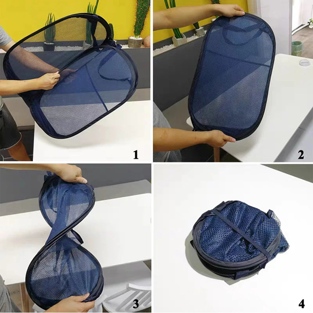 Horizontal Foldable Laundry Basket Mesh Cloth Laundry Hamper Large Capacity Storage Basket For Home 1