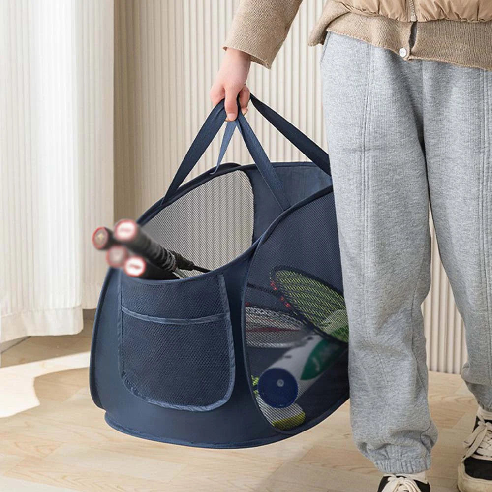 Horizontal Foldable Laundry Basket Mesh Cloth Laundry Hamper Large Capacity Storage Basket For Home 2
