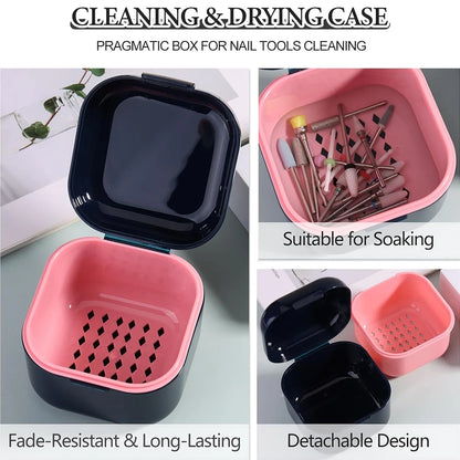 Plastic Nail Tool Sterilizer Box, Manicure Drill Bits Cleaning Box, Soaking Tray, Salon Storage Container Case for Salon