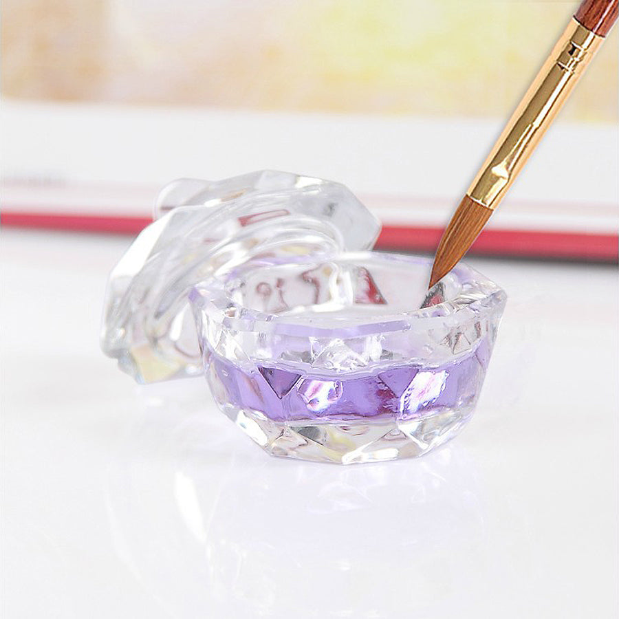 Professional Nail Art Glass Cup with Lid, Acrylic Liquid & Brush Cleaner Dappen Dish for Salon, Home Use