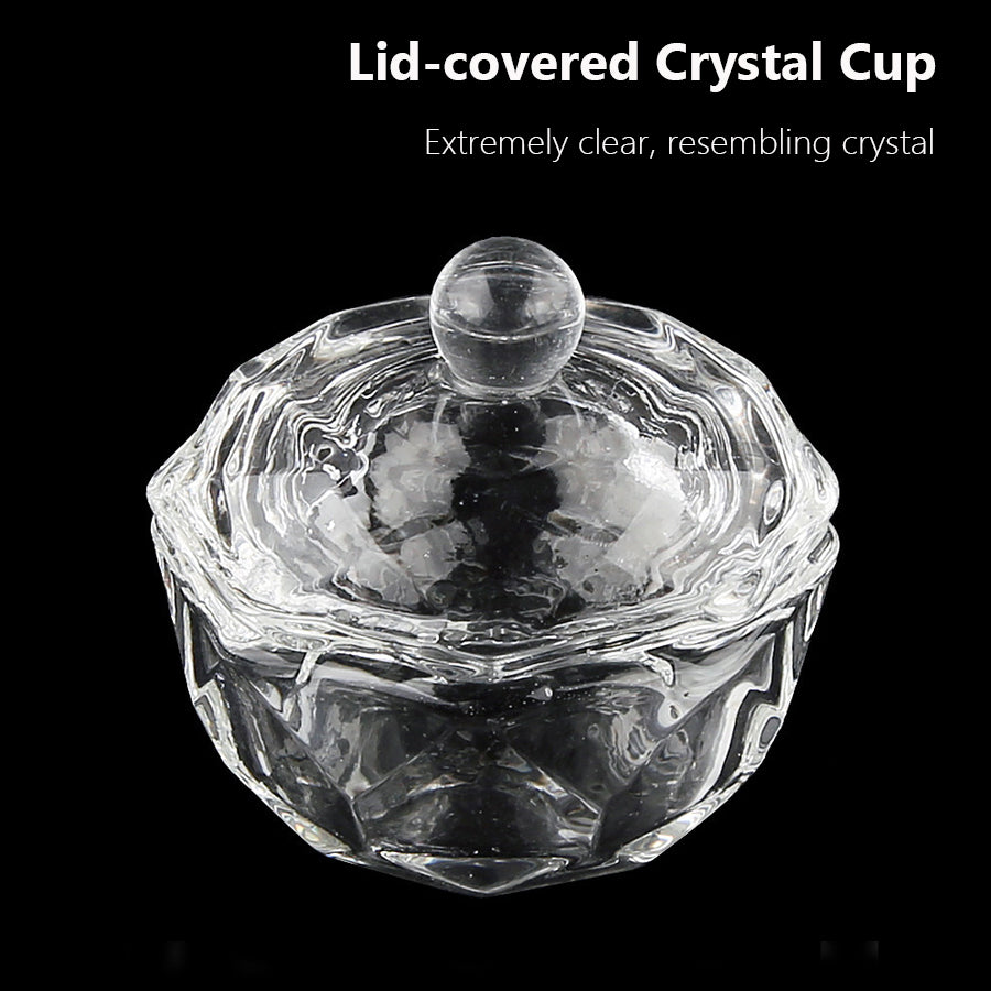 Professional Nail Art Glass Cup with Lid, Acrylic Liquid & Brush Cleaner Dappen Dish for Salon, Home Use