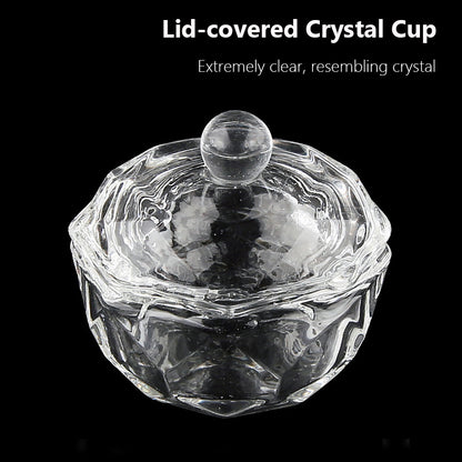 Professional Nail Art Glass Cup with Lid, Acrylic Liquid & Brush Cleaner Dappen Dish for Salon, Home Use