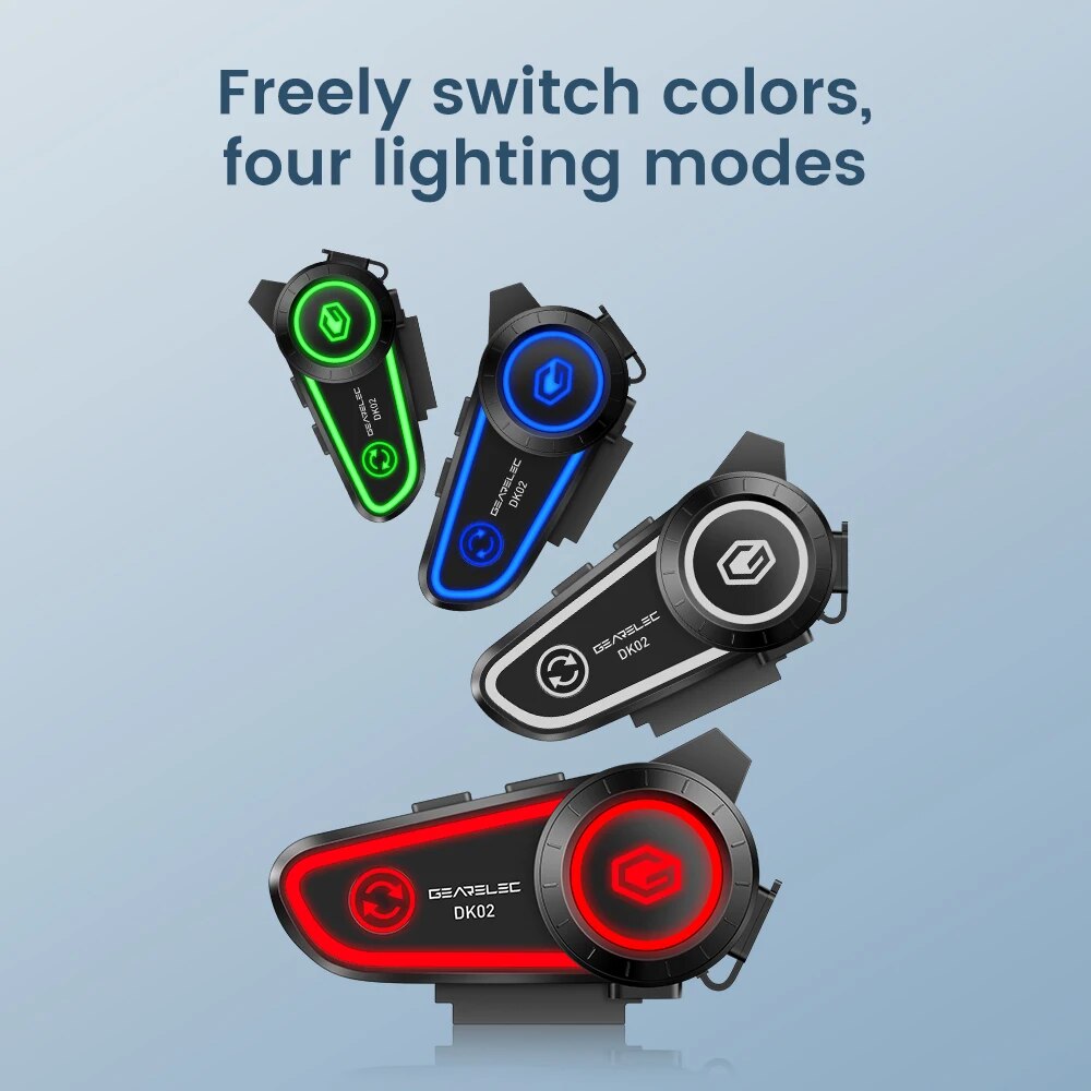 GEARELEC DK02 Motorcycle Helmet Headset, Stereo Bluetooth Hands-Free Call, IPX7 Waterproof, Tri-Color Ambient Light