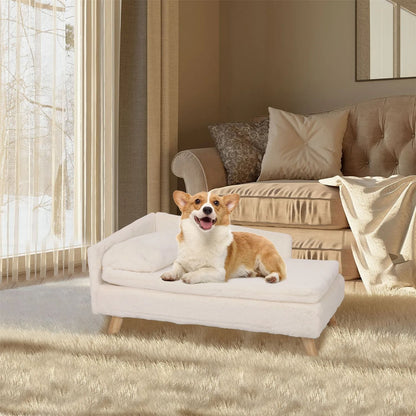 Elevated Pet Sofa Bed with Wood Legs and Waterproof Cozy Pad