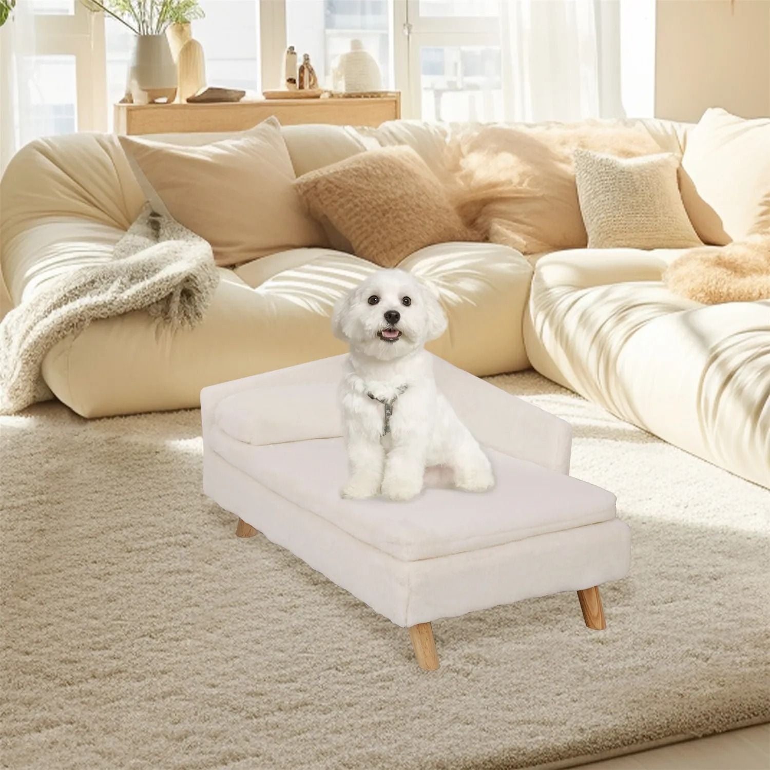 Elevated Pet Sofa Bed With Wood Legs And Waterproof Cozy Pad 1
