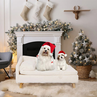Elevated Pet Sofa Bed With Wood Legs And Waterproof Cozy Pad 2