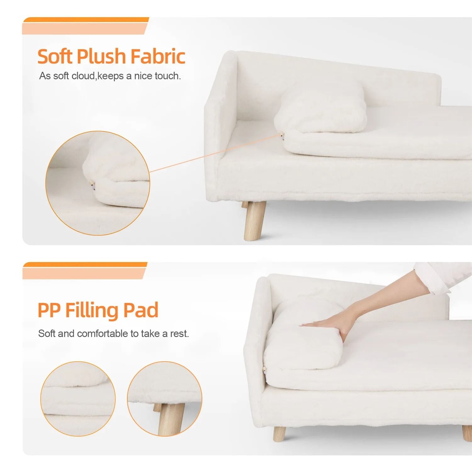 Elevated Pet Sofa Bed With Wood Legs And Waterproof Cozy Pad 5