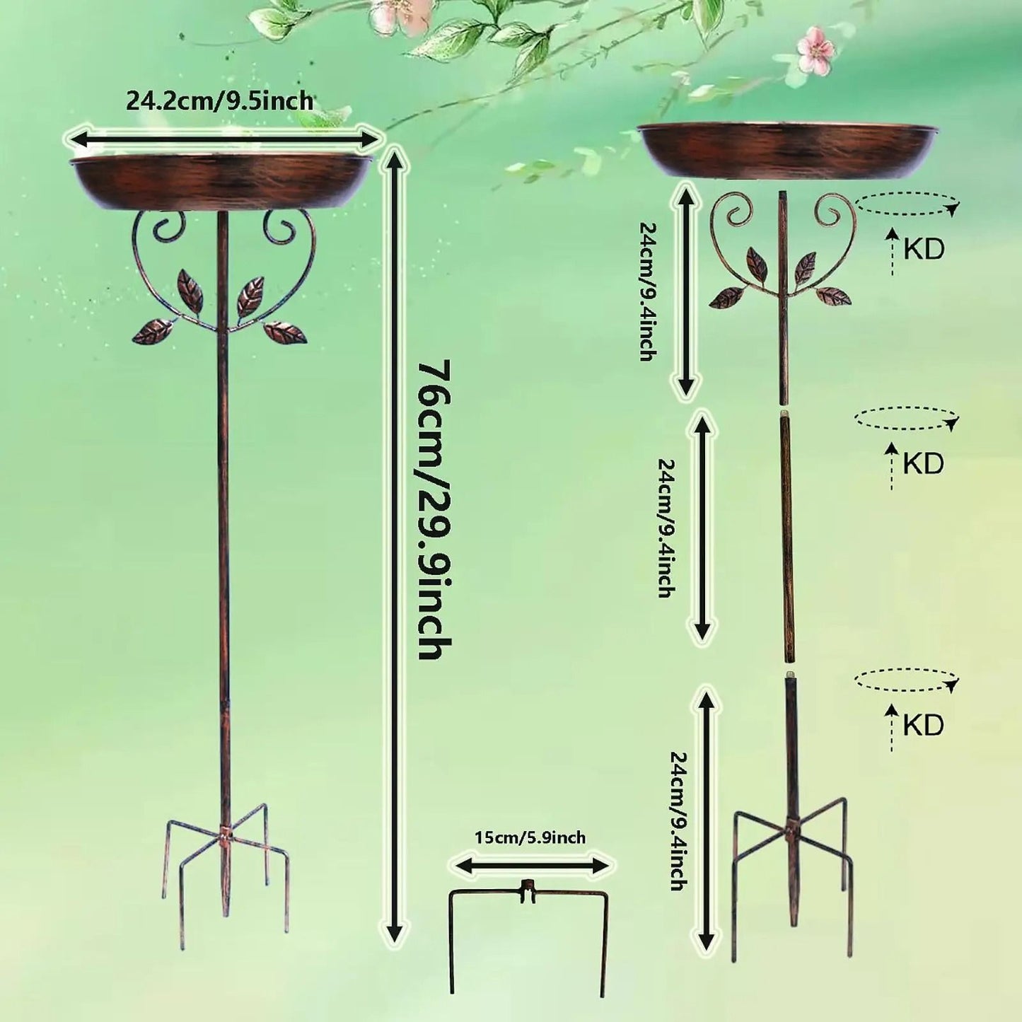 Freestanding Metal Bird Bath And Feeder For Outdoor Decor 6