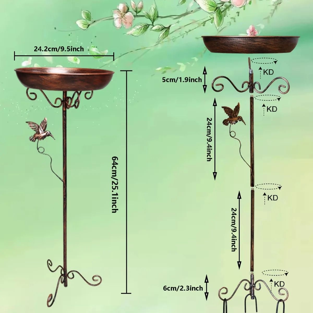 Freestanding Metal Bird Bath And Feeder For Outdoor Decor 18