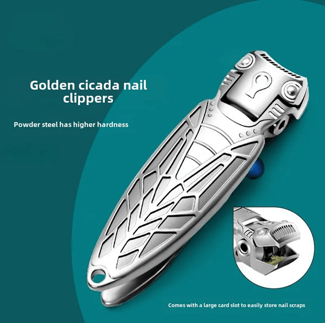 Golden Cicada AntiSplash Nail Clipper Wide Jaw Stainless Steel Manicure Tool