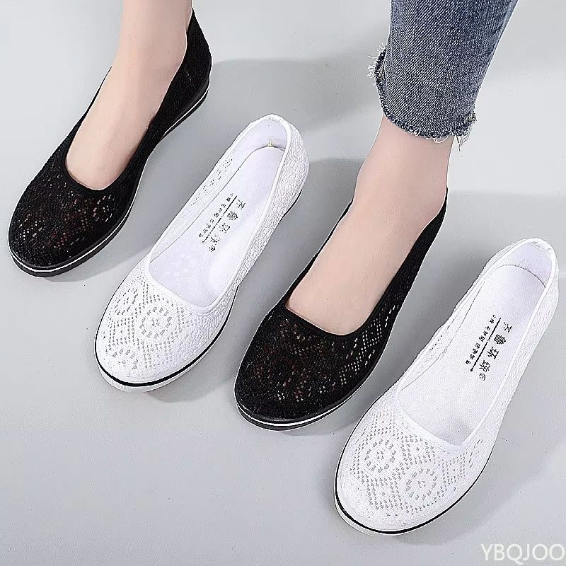 Summer Lace Hollow Wedge Heel Shoes – Breathable Comfortable Women's Flats for All-Day Wear