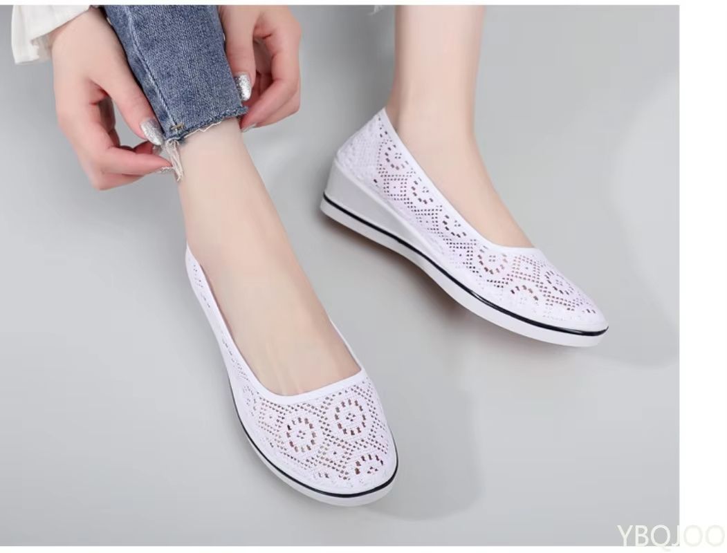 Summer Lace Hollow Wedge Heel Shoes  Breathable Comfortable Womens Flats For AllDay Wear 5