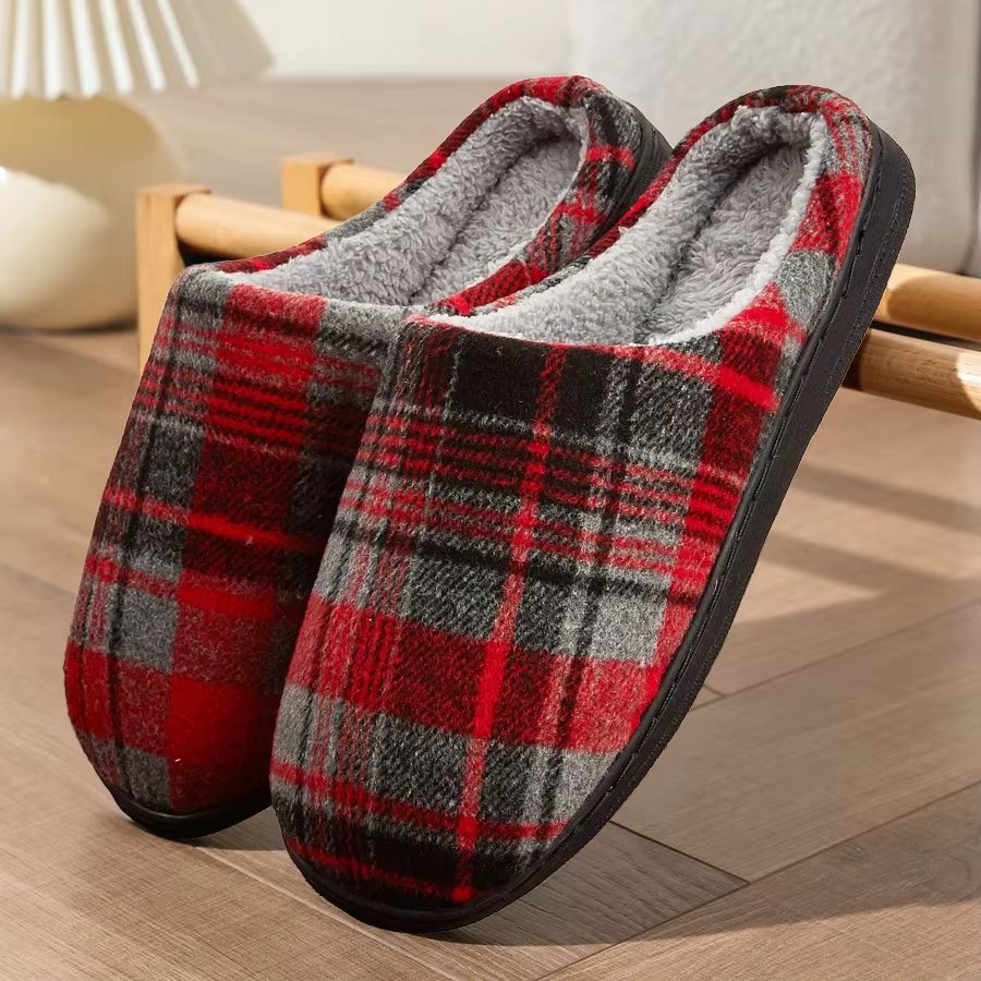 Mens Winter Plaid Memory Foam Slippers  Warm Furry Indoor House Shoes For AllDay Comfort 2