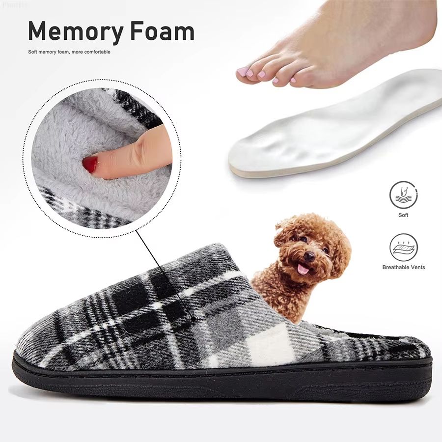 Mens Winter Plaid Memory Foam Slippers  Warm Furry Indoor House Shoes For AllDay Comfort 3