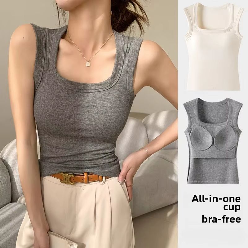 Seamless Built-In Bra Tank Top – Breathable Workout Vest and Summer Sleeveless Shirt for Women