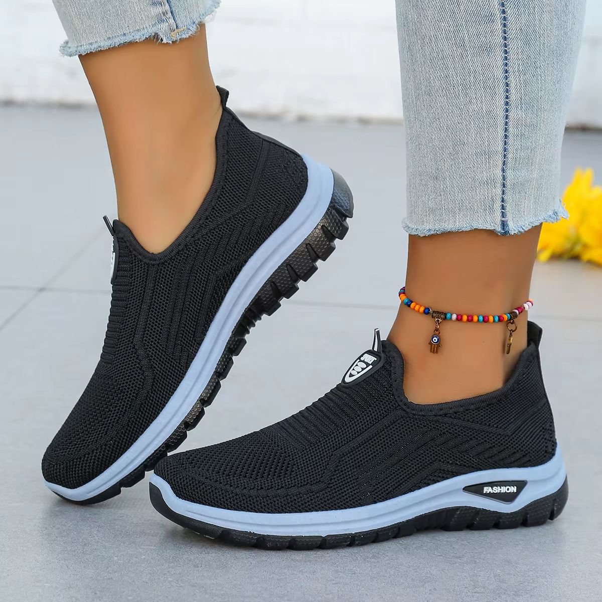 Women's Slip-On Sneakers – Breathable Flying Woven Lightweight Casual Shoes for Everyday Comfort