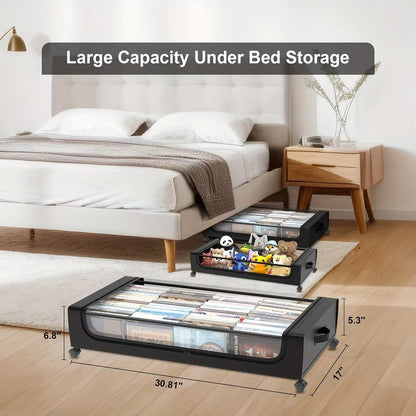 Underbed Storage Containers With Wheels And Lids  SpaceSaving PullOut Bins For Clothes Shoes And Do 1