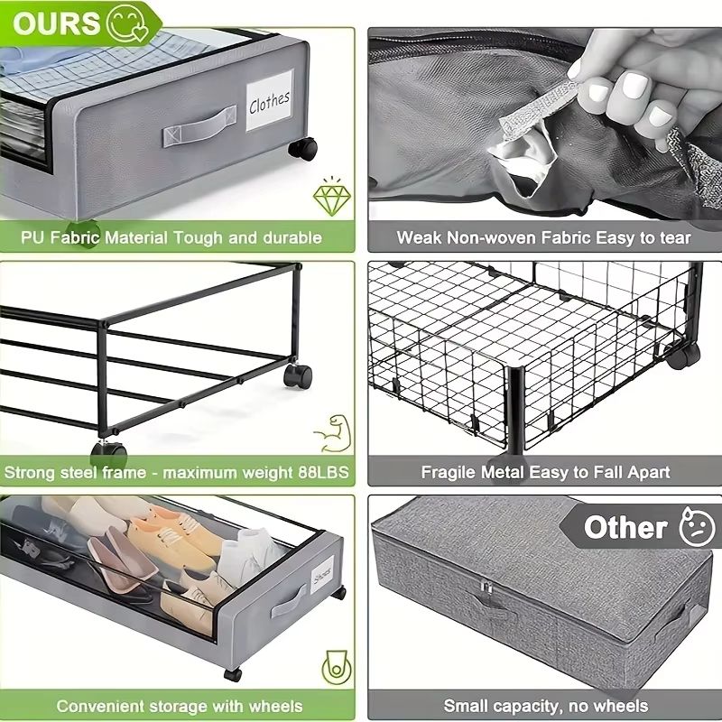 Underbed Storage Containers With Wheels And Lids  SpaceSaving PullOut Bins For Clothes Shoes And Do 4