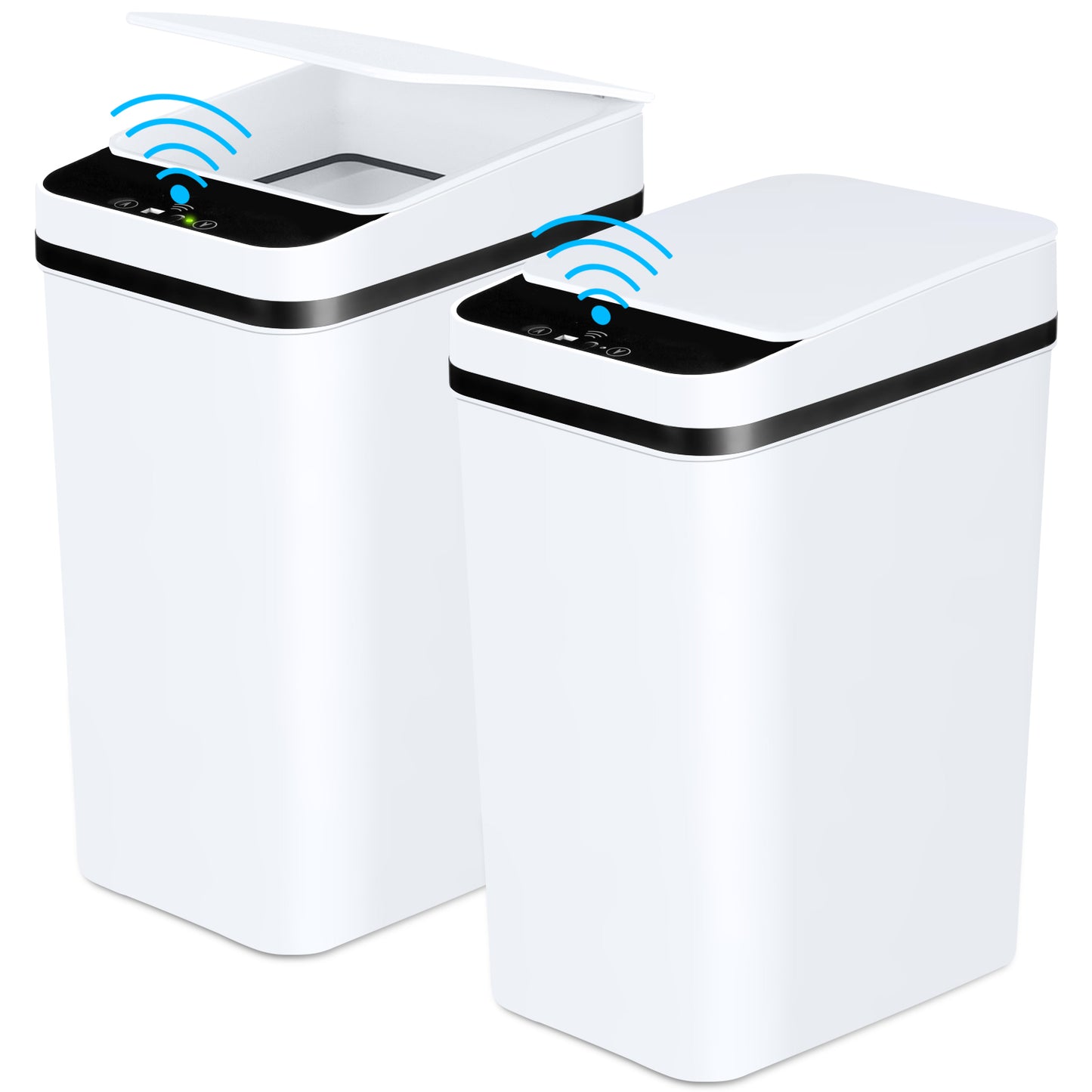 2 Pack Automatic Trash Cans Touchless Motion Sensor Slim with Lid, Bathroom Bedroom Living Room Office White