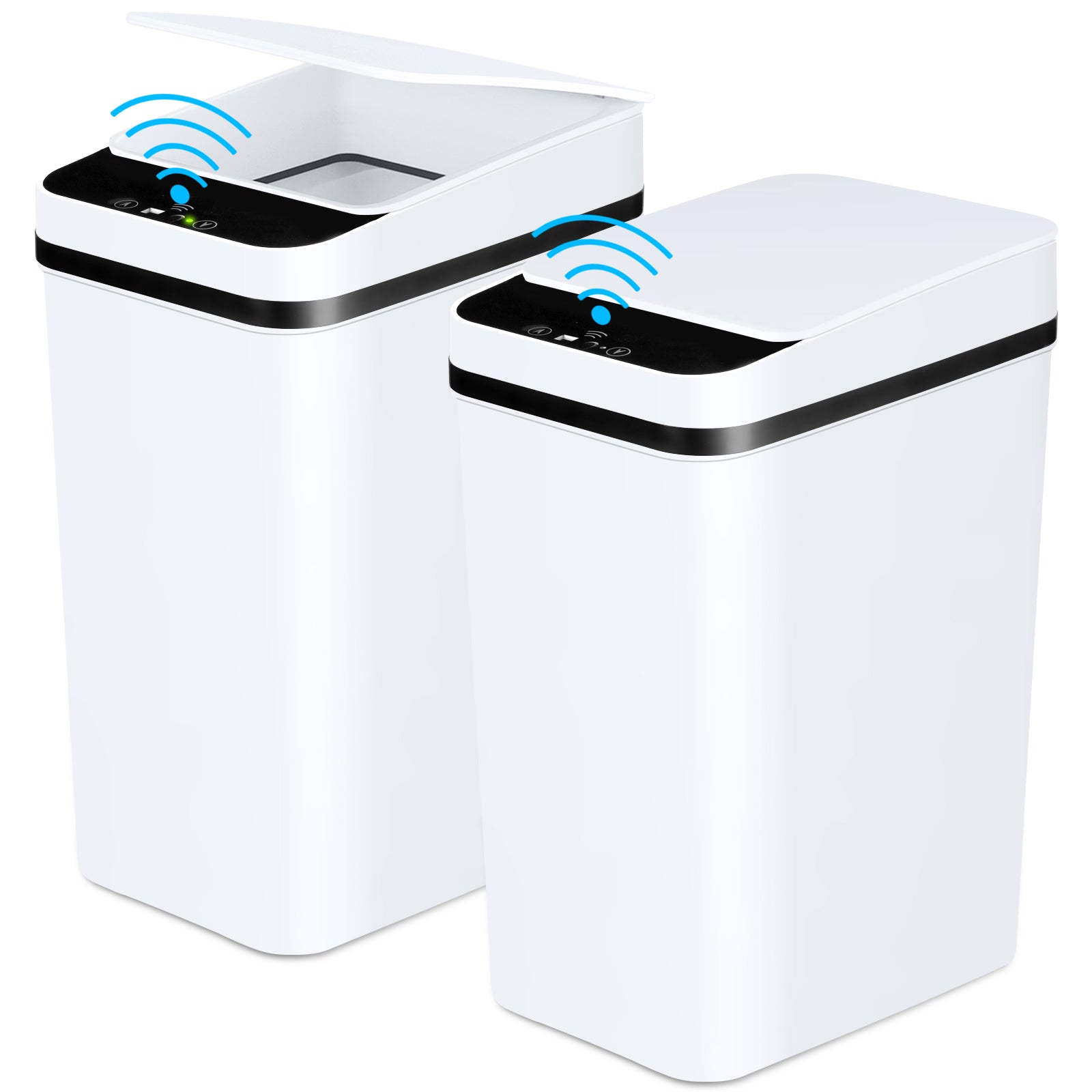 2 Pack Automatic Trash Cans Touchless Motion Sensor Slim with Lid, Bathroom Bedroom Living Room Office White