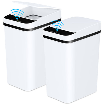 2 Pack Automatic Trash Cans Touchless Motion Sensor Slim with Lid, Bathroom Bedroom Living Room Office White