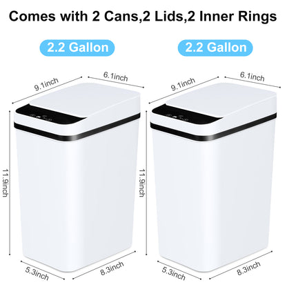 2 Pack Automatic Trash Cans Touchless Motion Sensor Slim with Lid, Bathroom Bedroom Living Room Office White