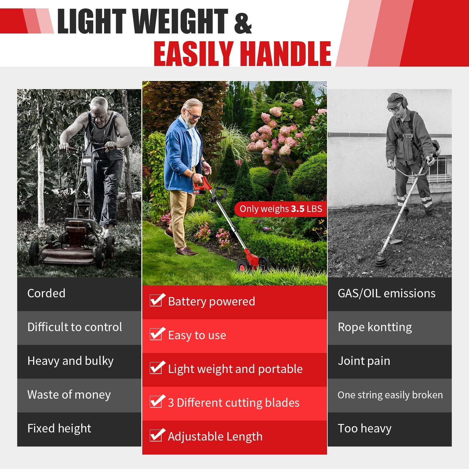 Cordless Lawn Trimmer Weed Wacker Lawn Mower Grass Edger 2 LiIon Batteries Powered With 3 Blade Typ 5