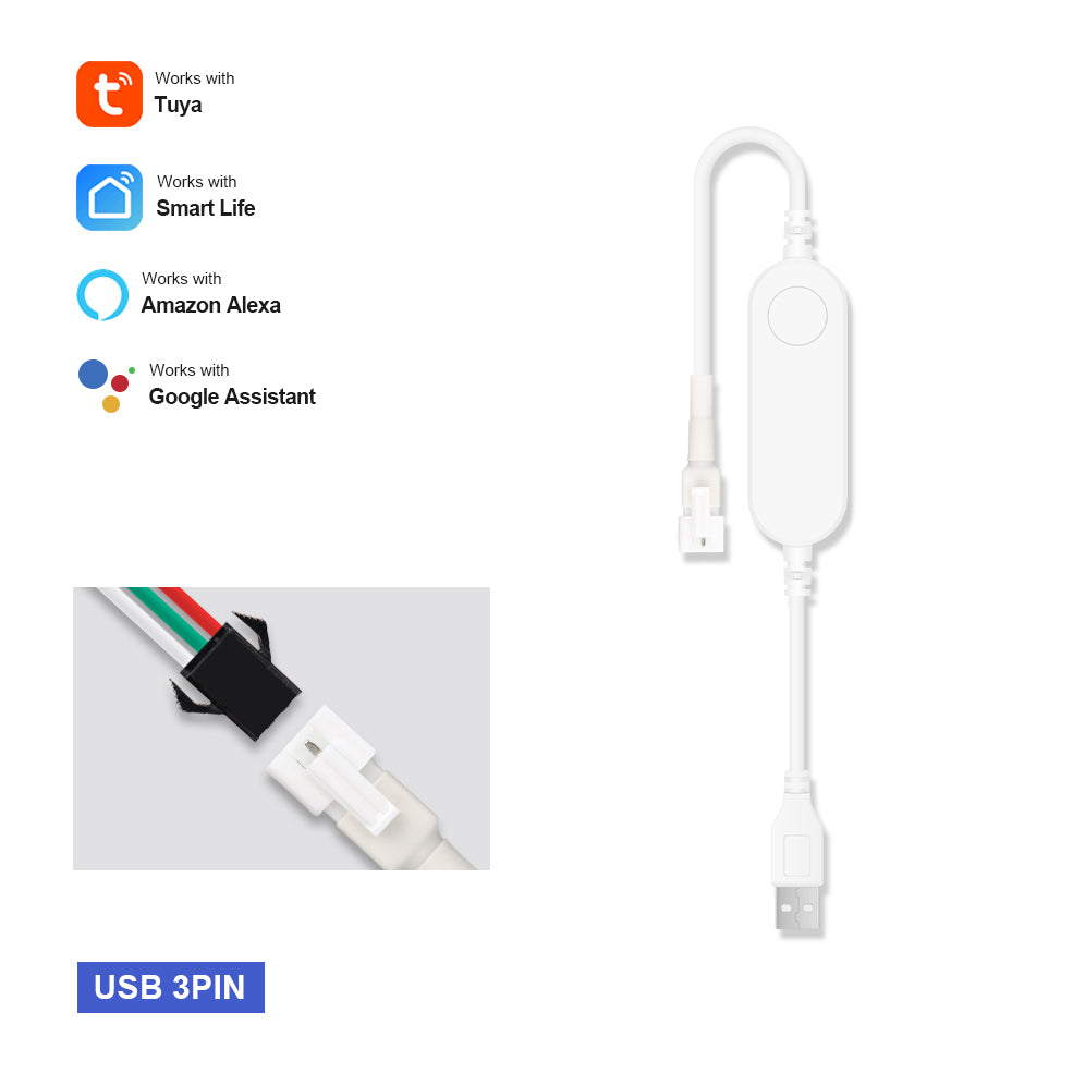 Tuya Smart Life WiFi RGB LED Light Strip Controller, 5V-24V, 3Pin/4Pin, Wireless Remote, Works with Alexa, Google Home