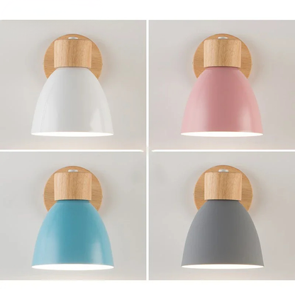 Modern Nordic LED Wall Lamp With Switch, Iron Wall Light E27 Wooden Base, Bedroom Living Room Macaroon Home Decor