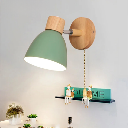 Modern Nordic LED Wall Lamp With Switch, Iron Wall Light E27 Wooden Base, Bedroom Living Room Macaroon Home Decor