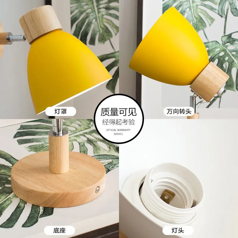 Modern Nordic LED Wall Lamp With Switch, Iron Wall Light E27 Wooden Base, Bedroom Living Room Macaroon Home Decor