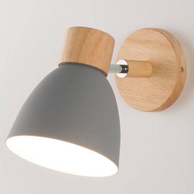 Modern Nordic LED Wall Lamp With Switch, Iron Wall Light E27 Wooden Base, Bedroom Living Room Macaroon Home Decor