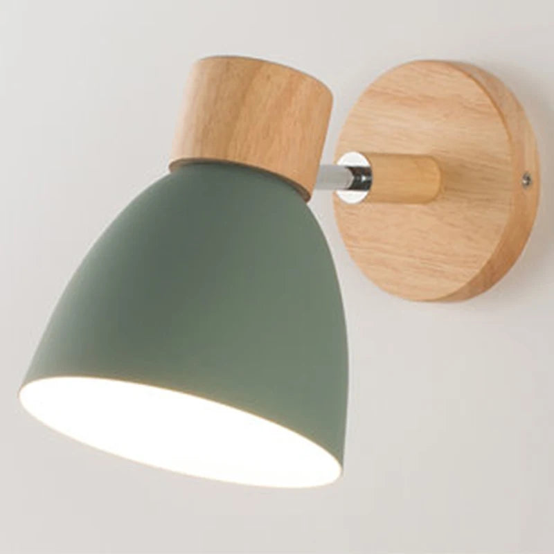 Modern Nordic LED Wall Lamp With Switch, Iron Wall Light E27 Wooden Base, Bedroom Living Room Macaroon Home Decor