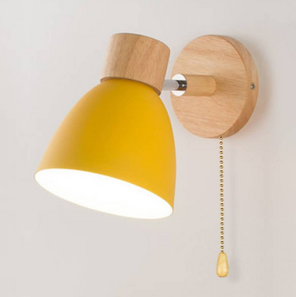Modern Nordic LED Wall Lamp With Switch, Iron Wall Light E27 Wooden Base, Bedroom Living Room Macaroon Home Decor