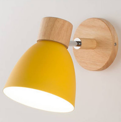 Modern Nordic LED Wall Lamp With Switch, Iron Wall Light E27 Wooden Base, Bedroom Living Room Macaroon Home Decor