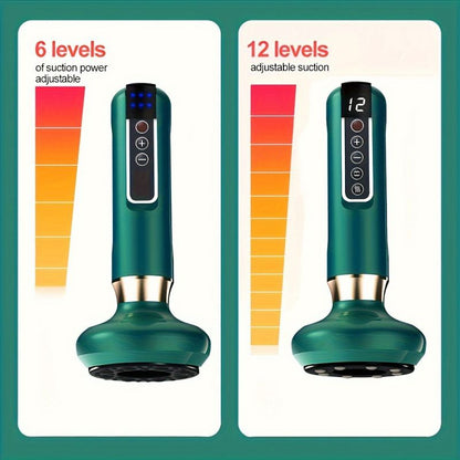 Electric Vacuum Cupping Massager 12-Level, Body Scraping Tool, Portable Suction Therapy Device for Back and Shoulder