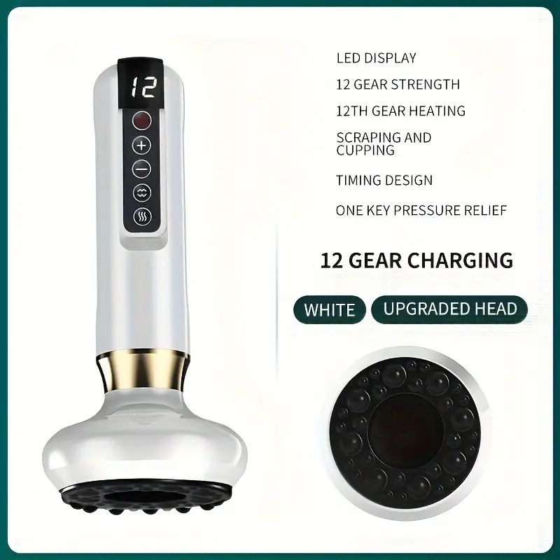 Electric Vacuum Cupping Massager 12-Level, Body Scraping Tool, Portable Suction Therapy Device for Back and Shoulder