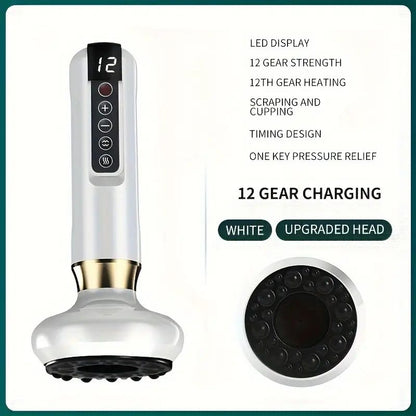 Electric Vacuum Cupping Massager 12-Level, Body Scraping Tool, Portable Suction Therapy Device for Back and Shoulder
