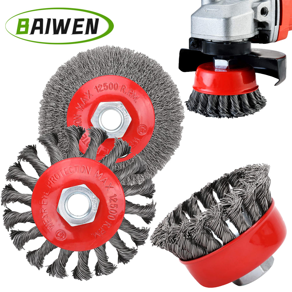 Twisted Steel Wire Wheel M14 Brush, Heavy-Duty Paint Remover, Deburring Tool for Metal Angle Grinder.
