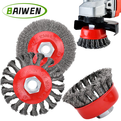 Twisted Steel Wire Wheel M14 Brush, Heavy-Duty Paint Remover, Deburring Tool for Metal Angle Grinder.