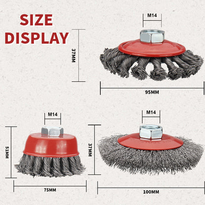 Twisted Steel Wire Wheel M14 Brush, Heavy-Duty Paint Remover, Deburring Tool for Metal Angle Grinder.