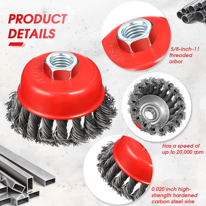 Twisted Steel Wire Wheel M14 Brush, Heavy-Duty Paint Remover, Deburring Tool for Metal Angle Grinder.