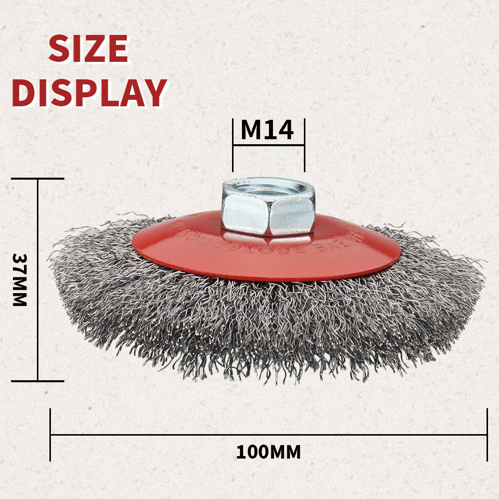 Twisted Steel Wire Wheel M14 Brush, Heavy-Duty Paint Remover, Deburring Tool for Metal Angle Grinder.