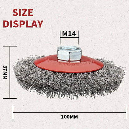 Twisted Steel Wire Wheel M14 Brush, Heavy-Duty Paint Remover, Deburring Tool for Metal Angle Grinder.