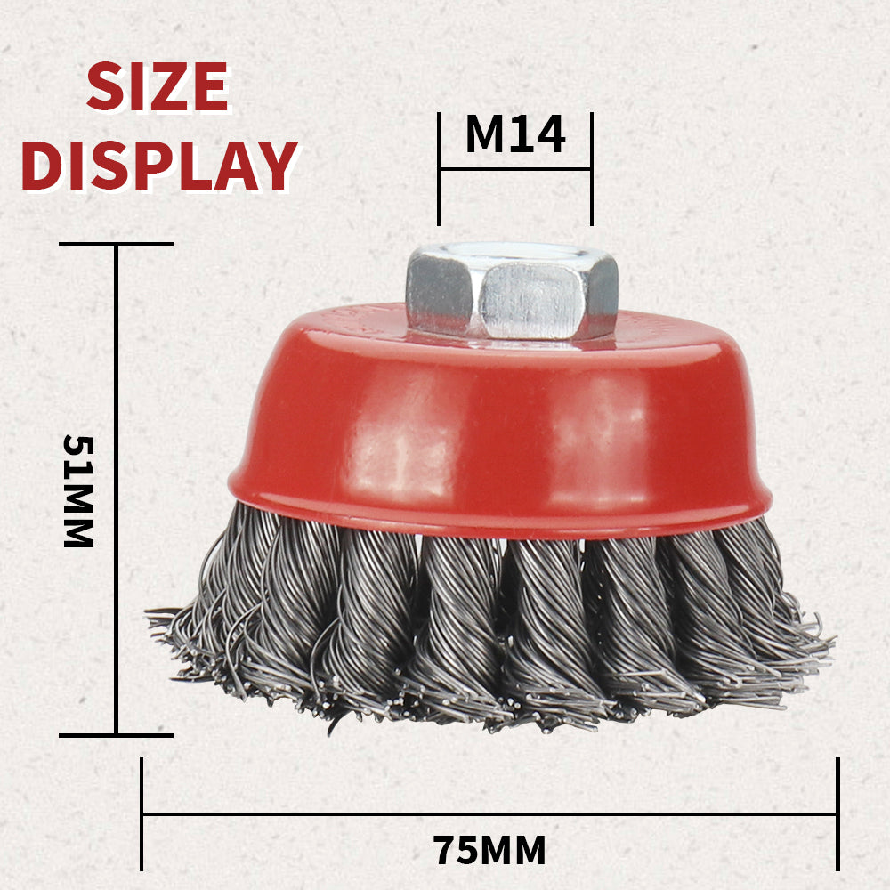 Twisted Steel Wire Wheel M14 Brush, Heavy-Duty Paint Remover, Deburring Tool for Metal Angle Grinder.