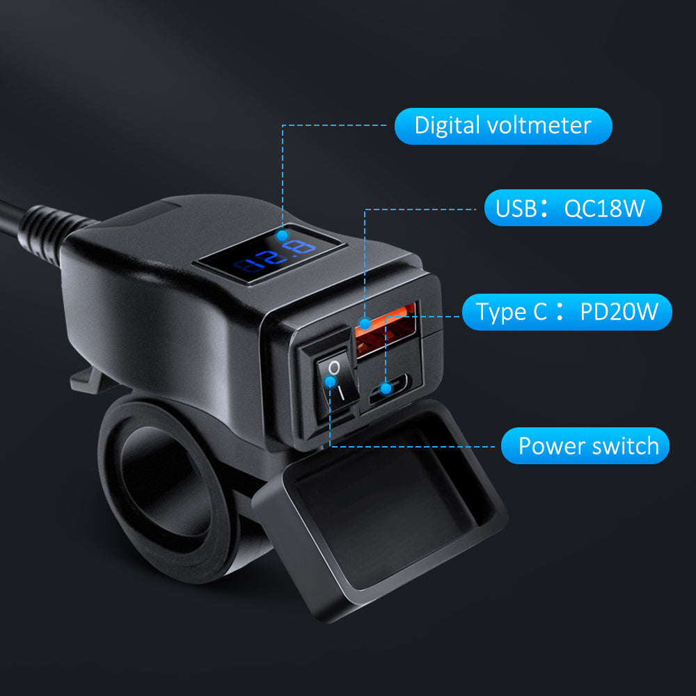 Waterproof Motorcycle USB Charger Anchtek 12V Quick Charge 30  PD Ports VehicleMounted Adapter 5
