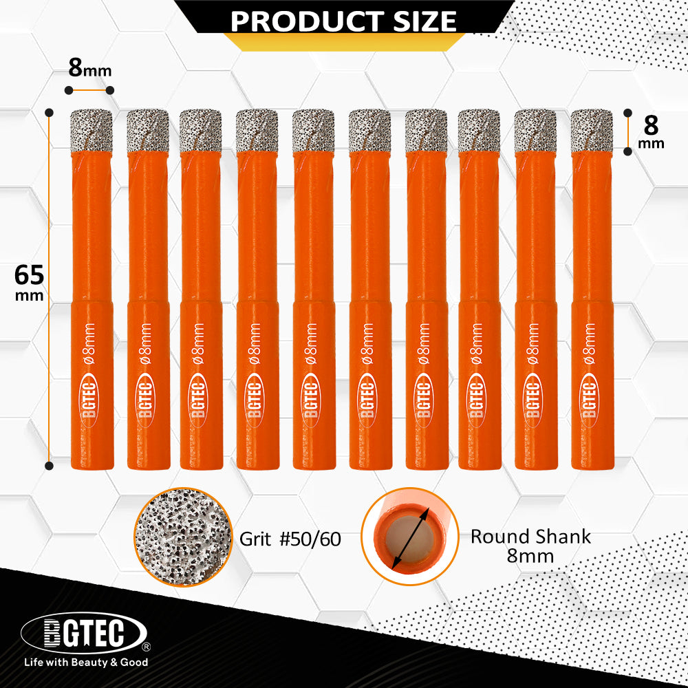 Diamond Drill Core Bits Round Shank Granite Marble Tile Masonry Vacuum Brazed Mini Dry Drilling Dia 7